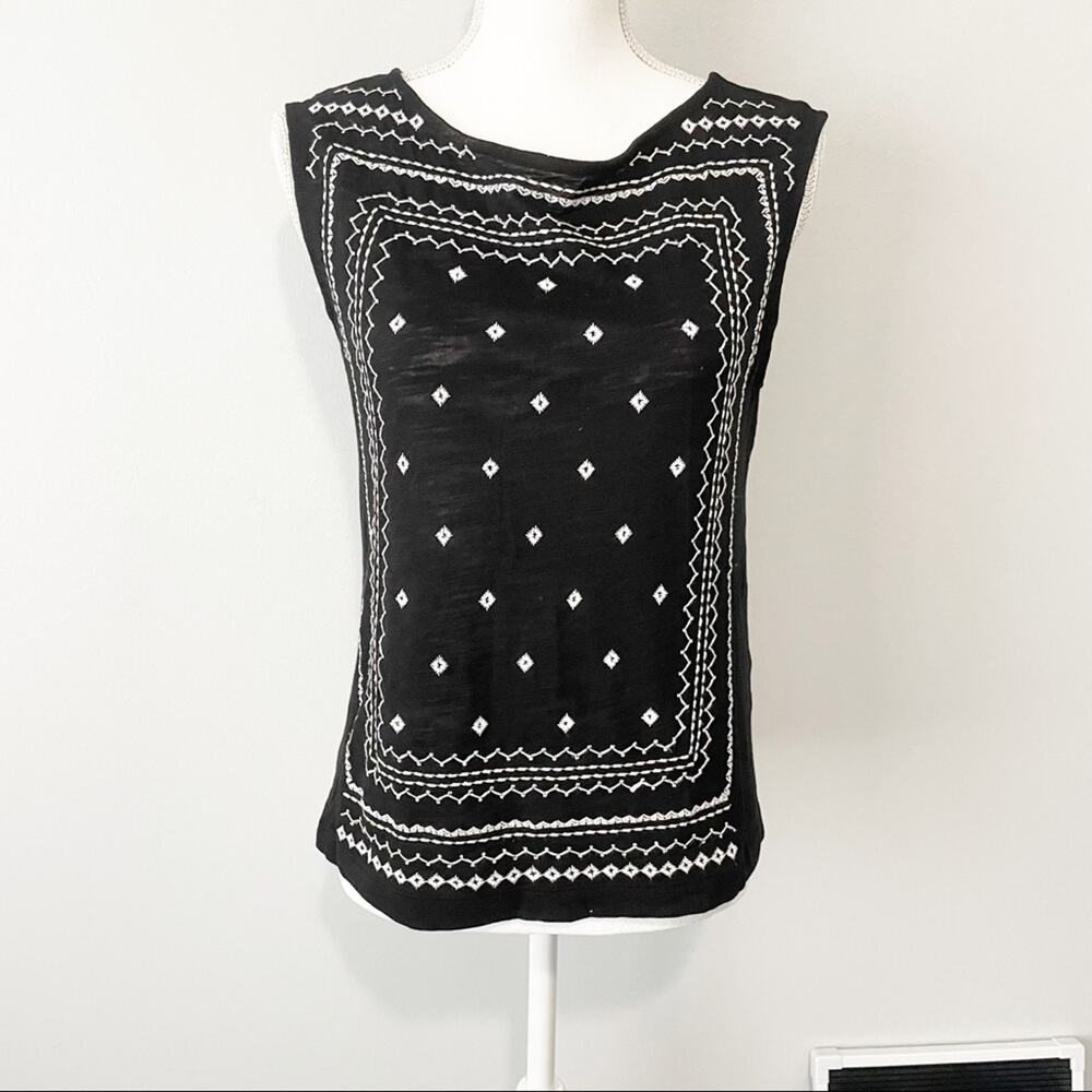 Banana Republic black embroidered bandana tank XS